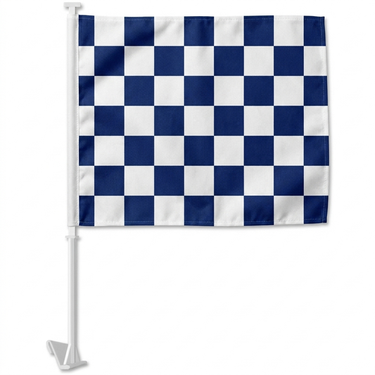 Blue/White Checkered Standard Clip-On Window Flag - 11x13 Inch Promotional Banner — White BG