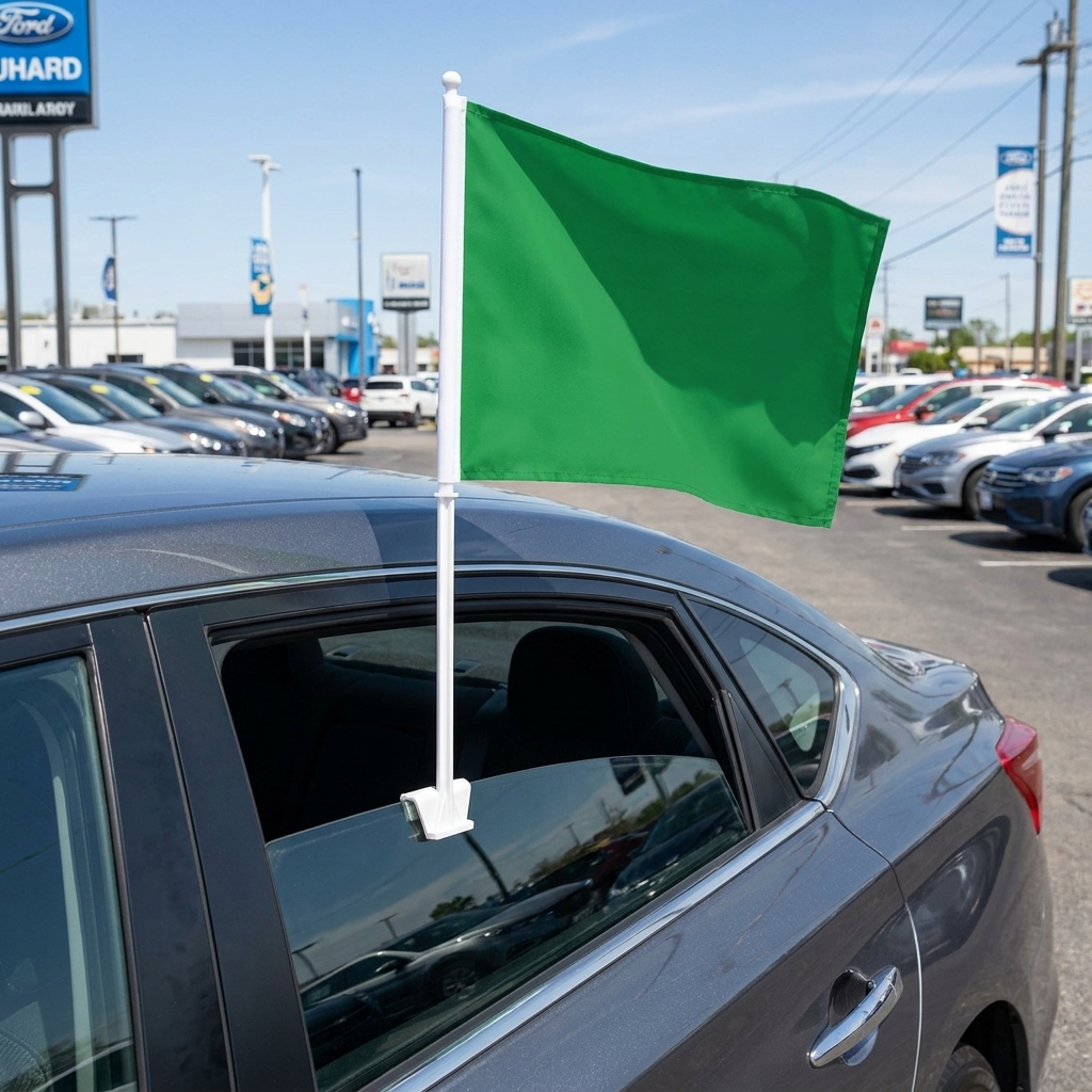 Green Standard Clip-On Window Flag - 11x13 Inch Promotional Banner — Lifestyle