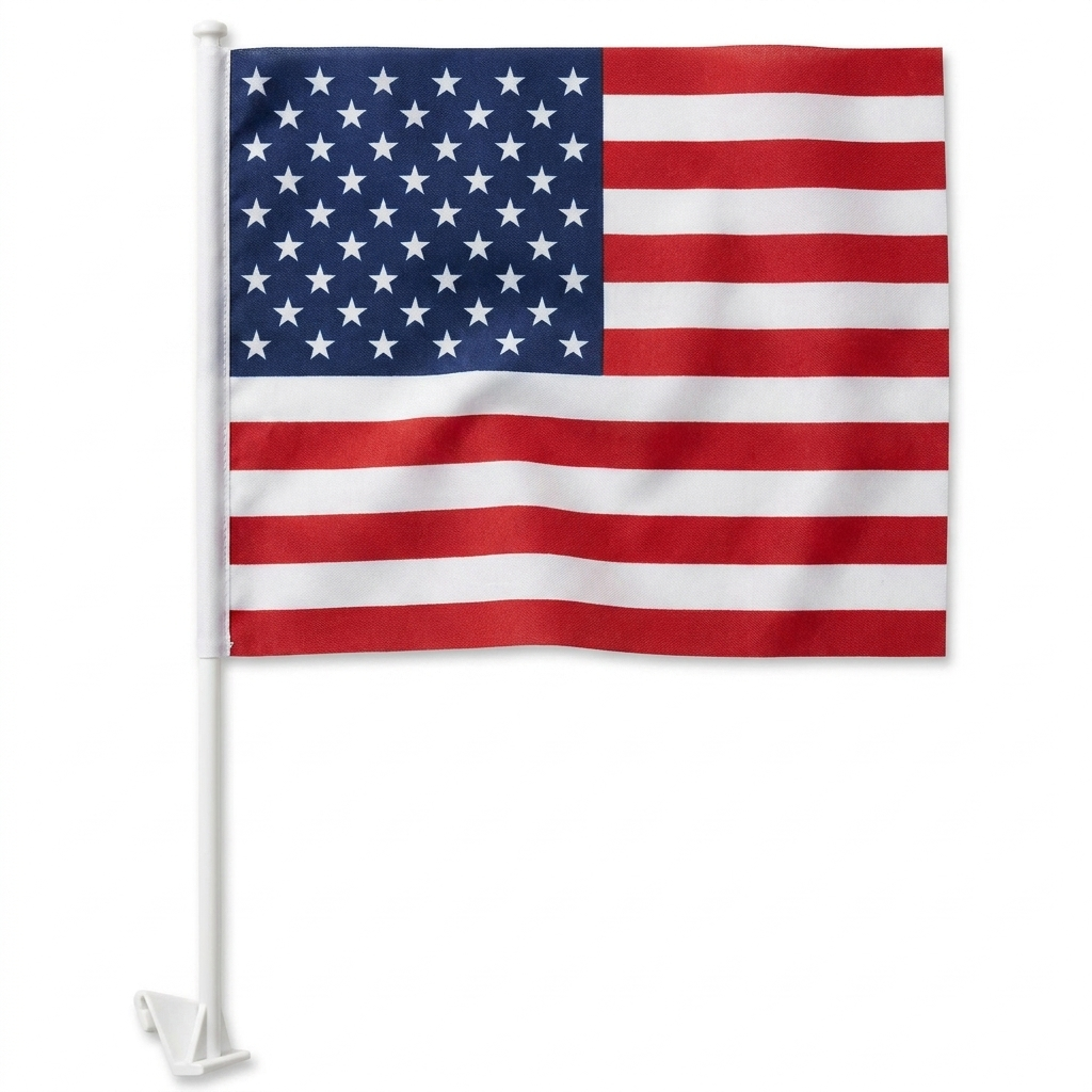 US Standard Clip-On Window Flag - 11x13 Inch Promotional Banner — White BG