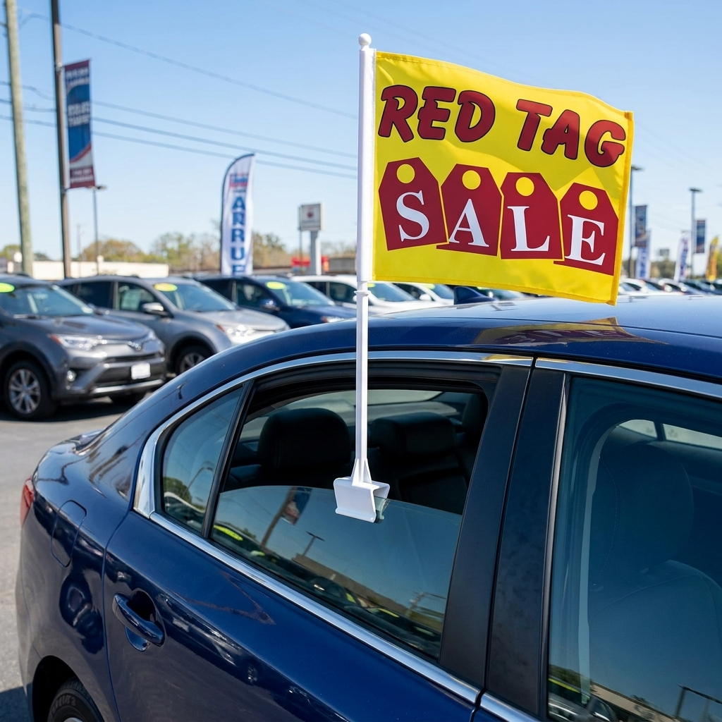 Red Tag Sale Standard Clip-On Window Flag - 11x13 Inch Promotional Banner — Lifestyle