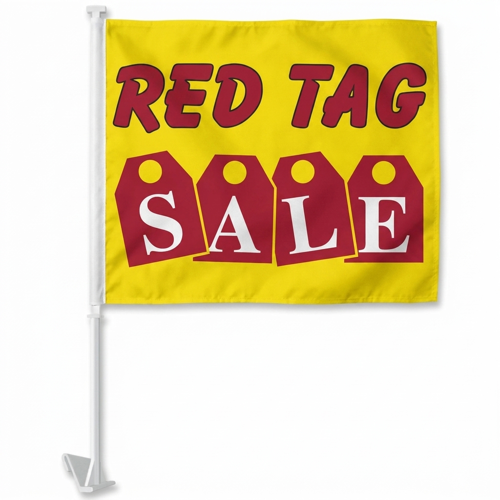 Red Tag Sale Standard Clip-On Window Flag - 11x13 Inch Promotional Banner — White BG