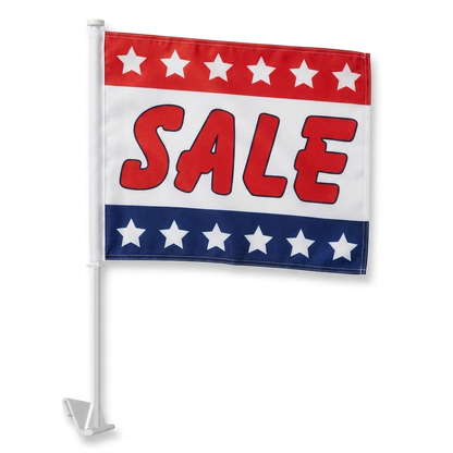 Patriotic Sale Standard Clip-On Window Flag - 11x13 Inch Promotional Banner — White BG