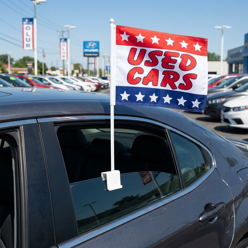 Used Cars Standard Clip-On Window Flag - 11x13 Inch Promotional Banner — Lifestyle
