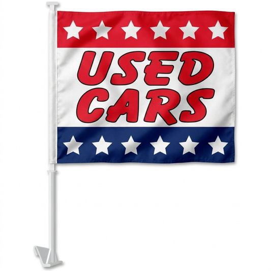 Used Cars Standard Clip-On Window Flag - 11x13 Inch Promotional Banner — White BG