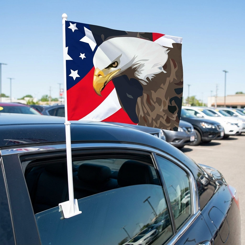Patriotic with Eagle Standard Clip-On Window Flag - 11x13 Inch Promotional Banner — Lifestyle