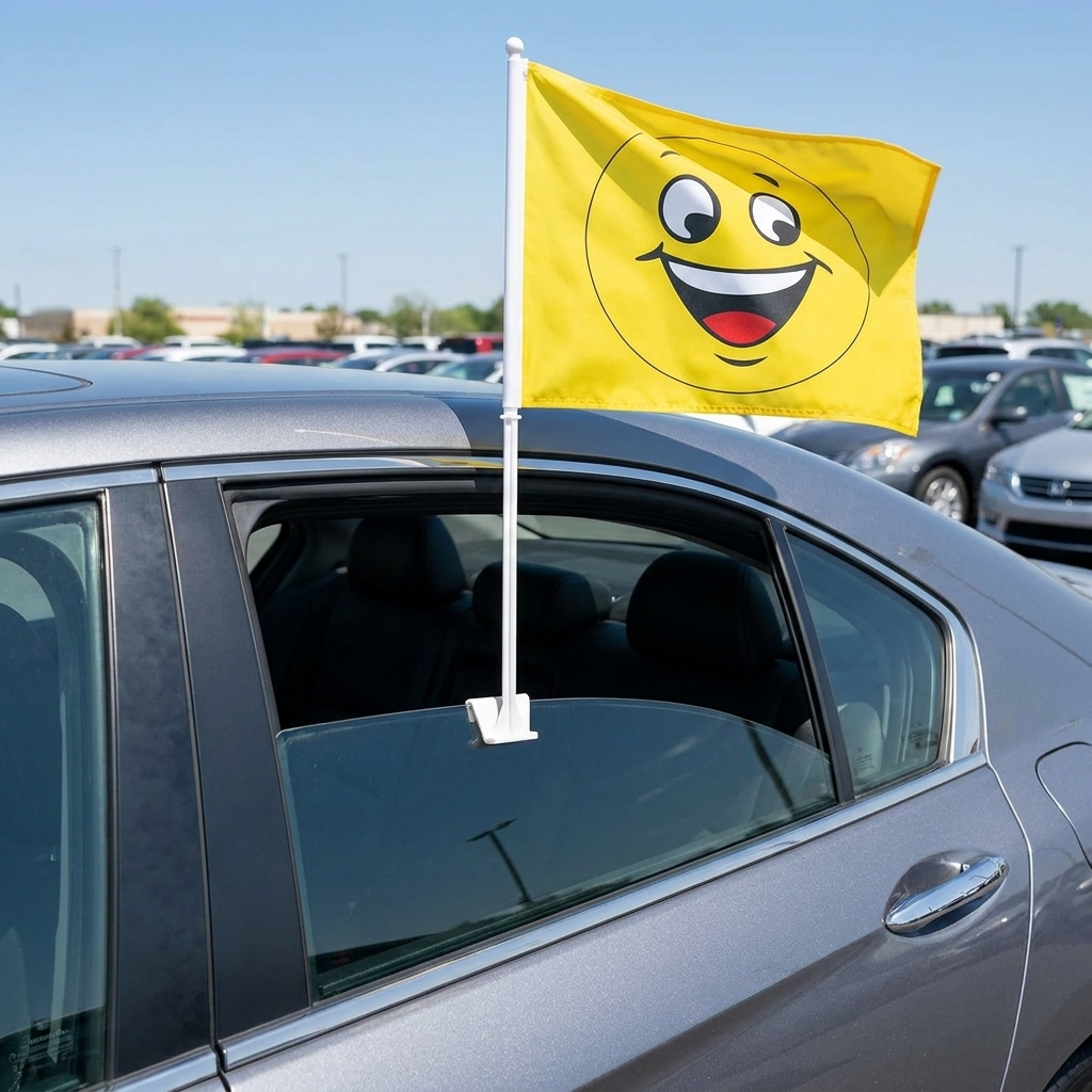 Smiley Face Standard Clip-On Window Flag - 11x13 Inch Promotional Banner — Lifestyle