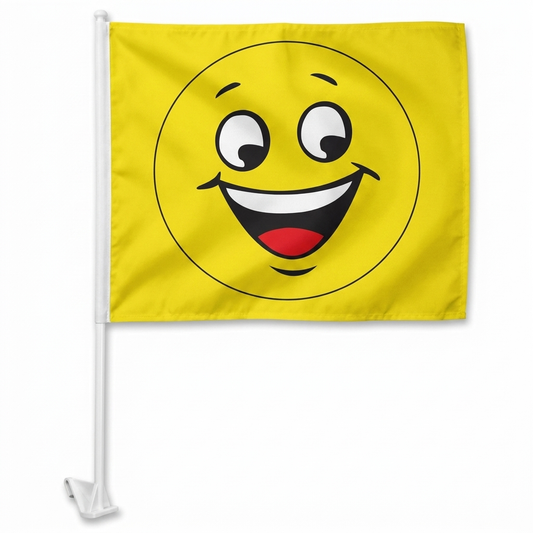 Smiley Face Standard Clip-On Window Flag - 11x13 Inch Promotional Banner — White BG