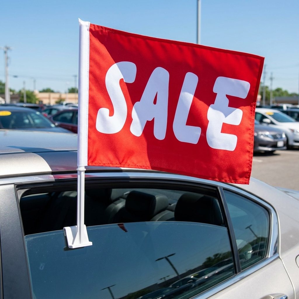 Red Sale Standard Clip-On Window Flag - 11x13 Inch Promotional Banner — Lifestyle