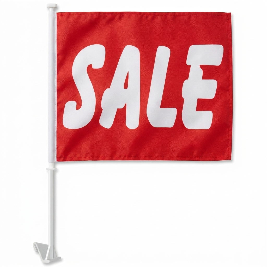 Red Sale Standard Clip-On Window Flag - 11x13 Inch Promotional Banner — White BG