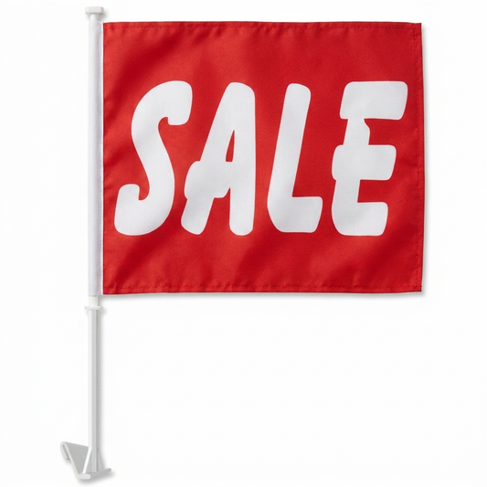 Red Sale Standard Clip-On Window Flag - 11x13 Inch Promotional Banner — White BG