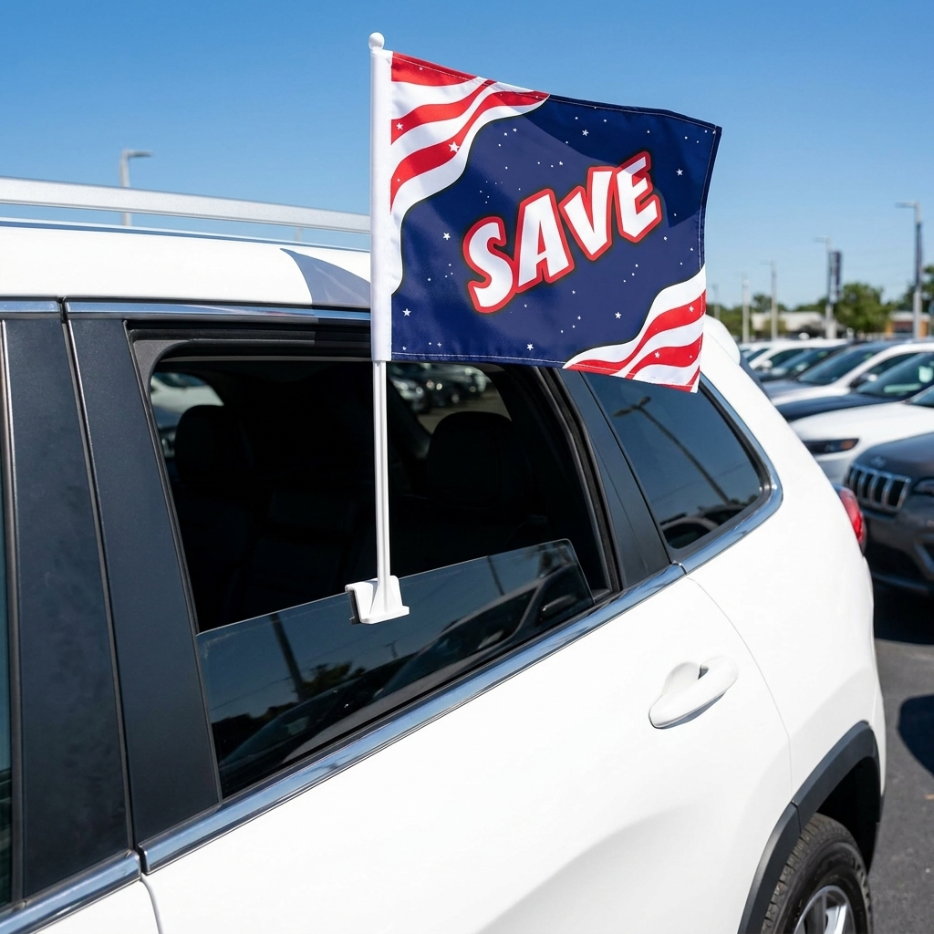 SAVE Standard Clip-On Window Flag - 11x13 Inch Promotional Banner — Lifestyle