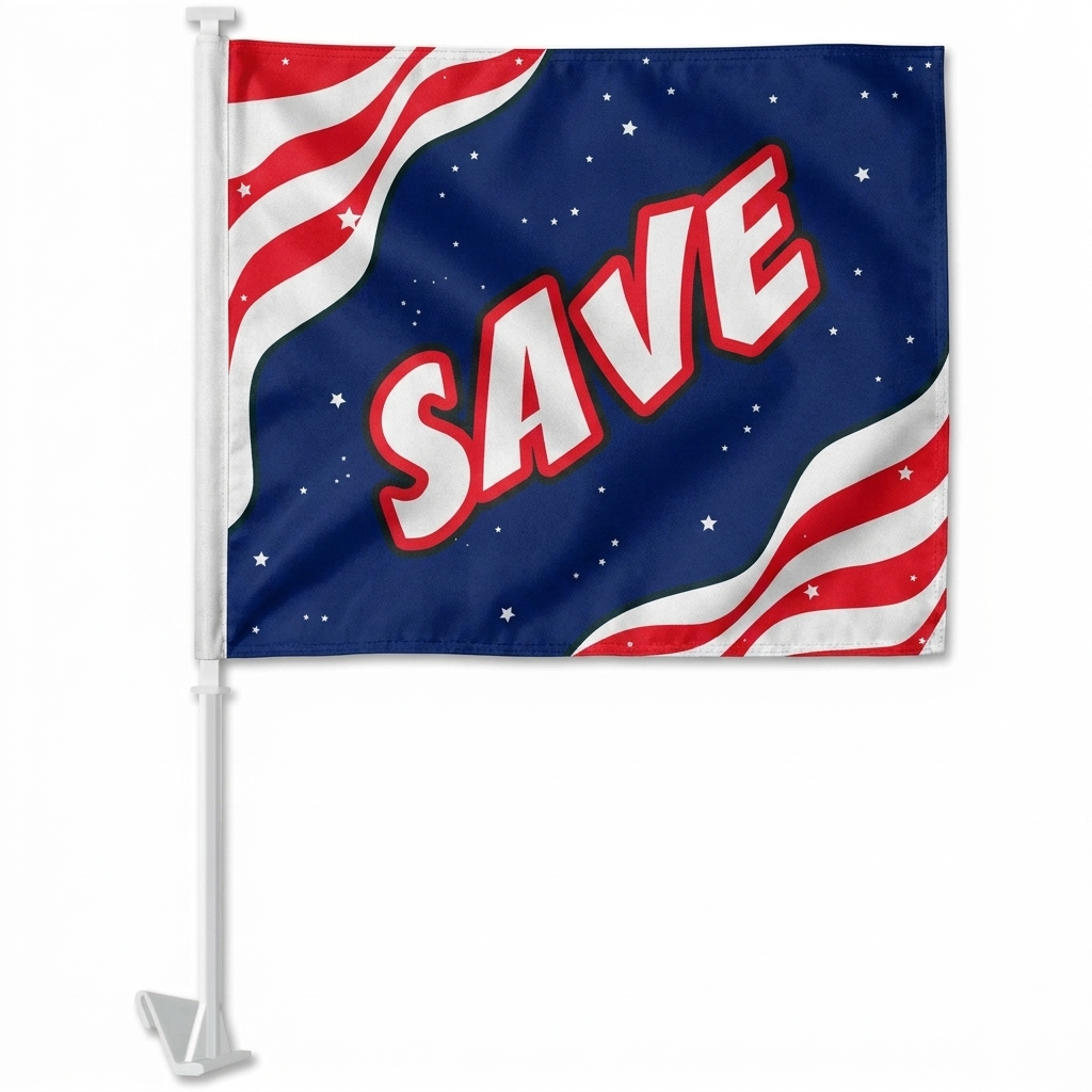 SAVE Standard Clip-On Window Flag - 11x13 Inch Promotional Banner — White BG