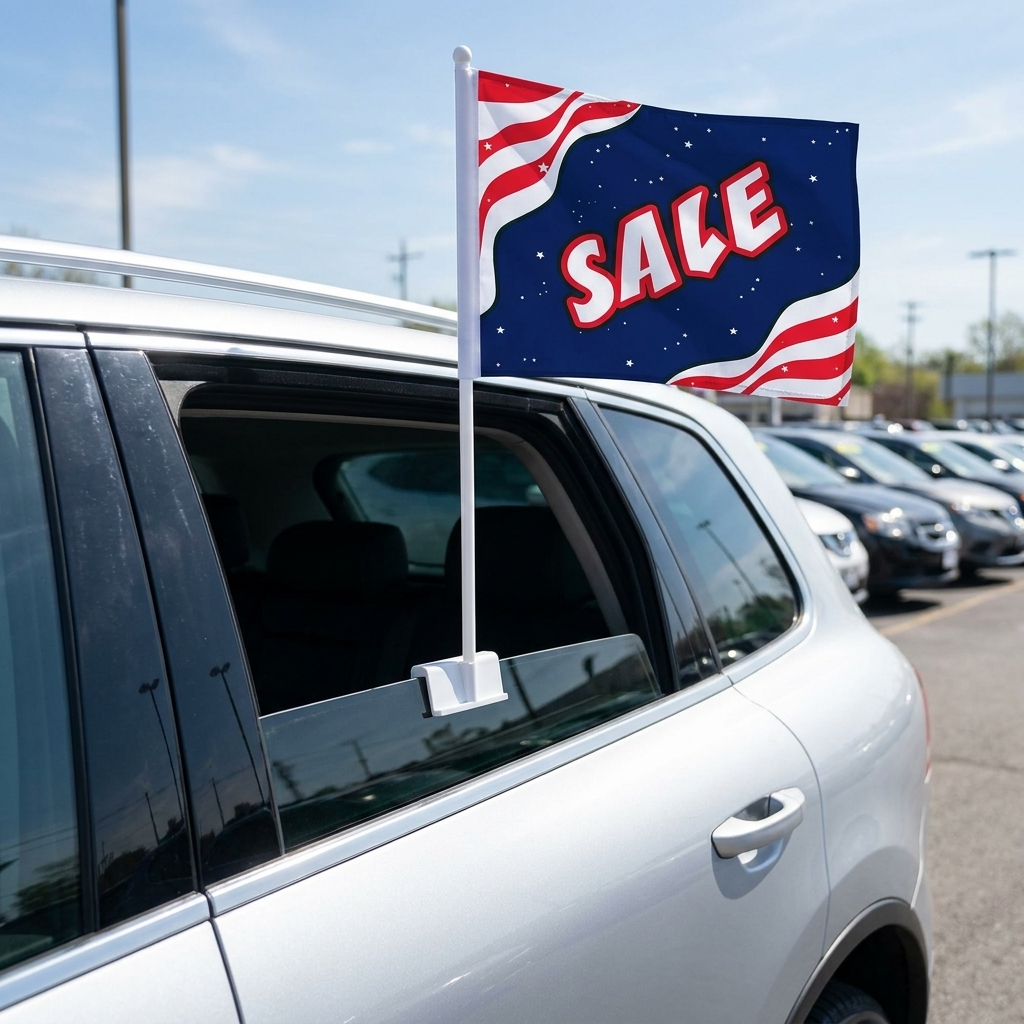 SALE Standard Clip-On Window Flag - 11x13 Inch Promotional Banner — Lifestyle
