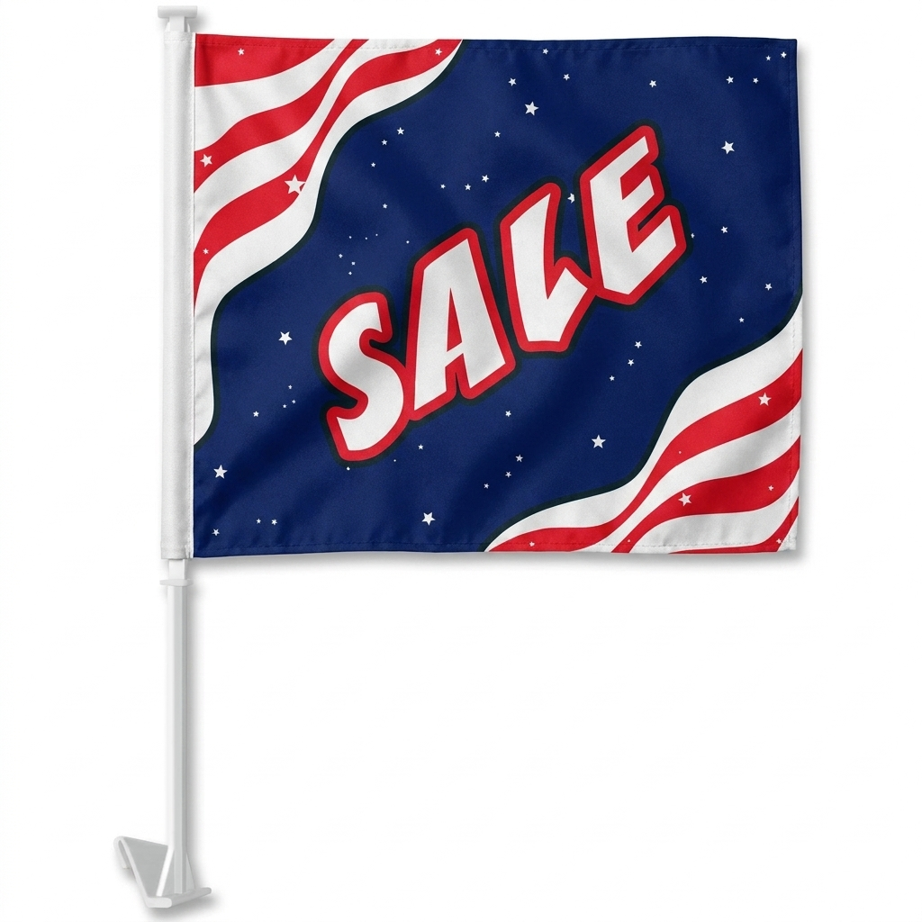 SALE Standard Clip-On Window Flag - 11x13 Inch Promotional Banner — White BG