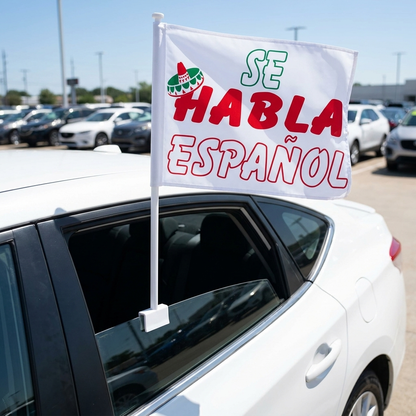 Se Habla Espanol Standard Clip-On Window Flag - 11x13 Inch Promotional Banner — Lifestyle
