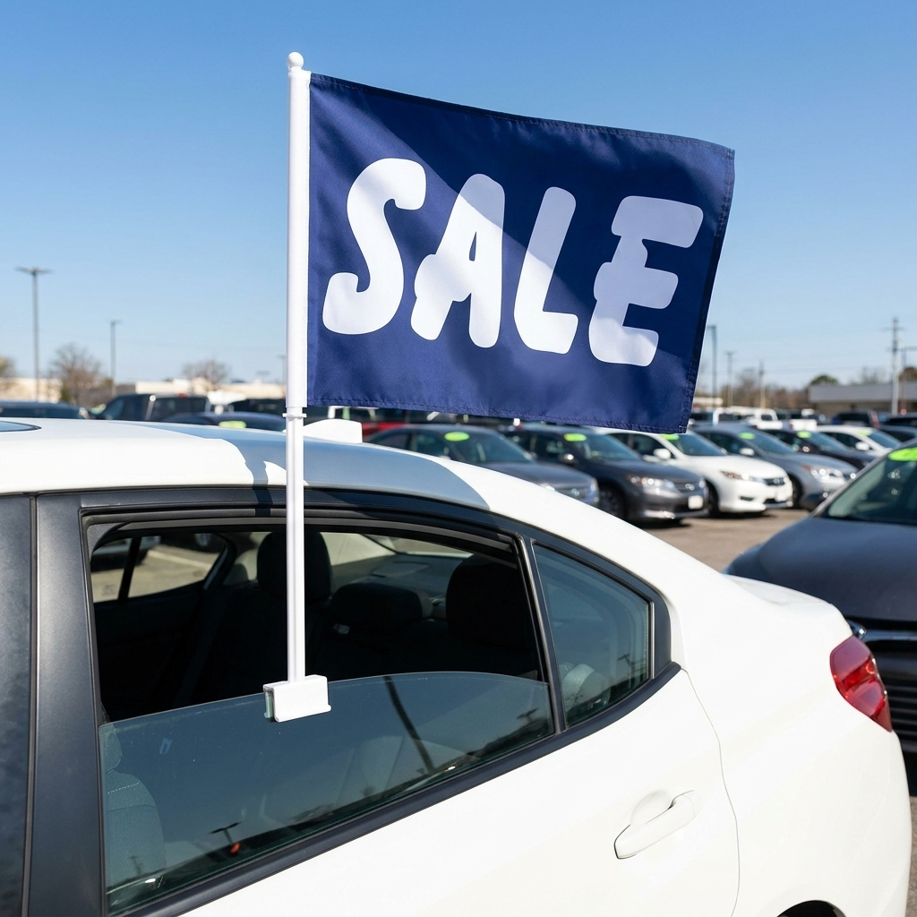 Blue Sale Standard Clip-On Window Flag - 11x13 Inch Promotional Banner — Lifestyle