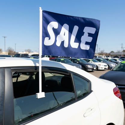 Blue Sale Standard Clip-On Window Flag - 11x13 Inch Promotional Banner — Lifestyle