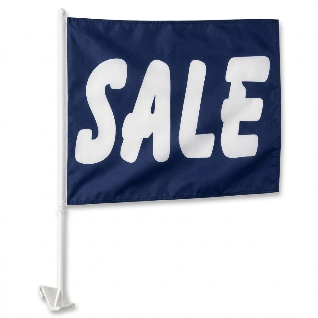 Blue Sale Standard Clip-On Window Flag - 11x13 Inch Promotional Banner — White BG