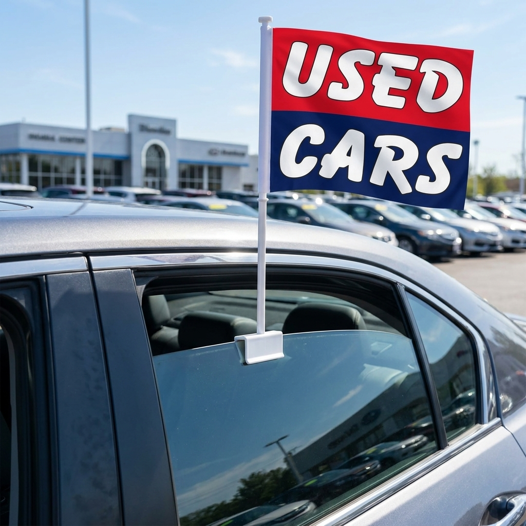 Used Cars Standard Clip-On Window Flag - 11x13 Inch Promotional Banner — Lifestyle