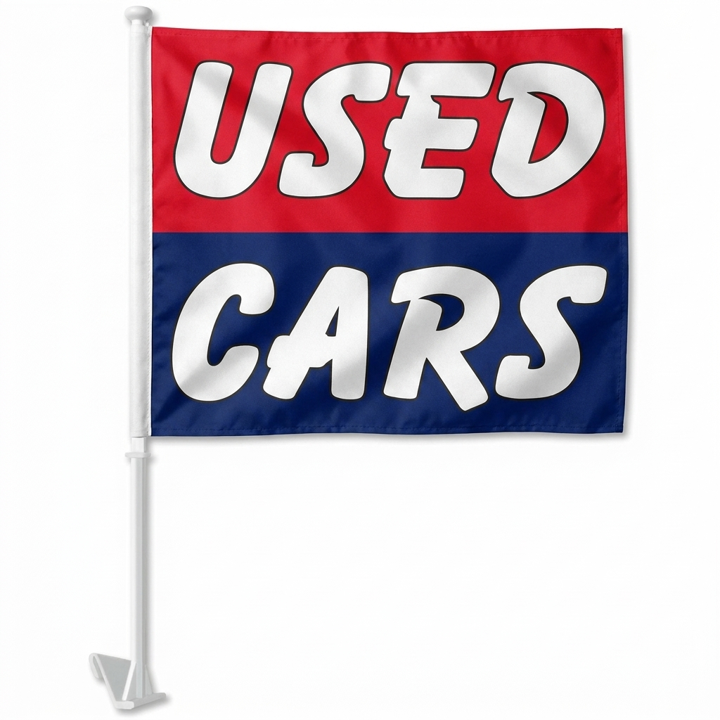 Used Cars Standard Clip-On Window Flag - 11x13 Inch Promotional Banner — White BG