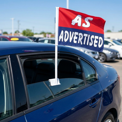 As Advertised Standard Clip-On Window Flag - 11x13 Inch Promotional Banner — Lifestyle