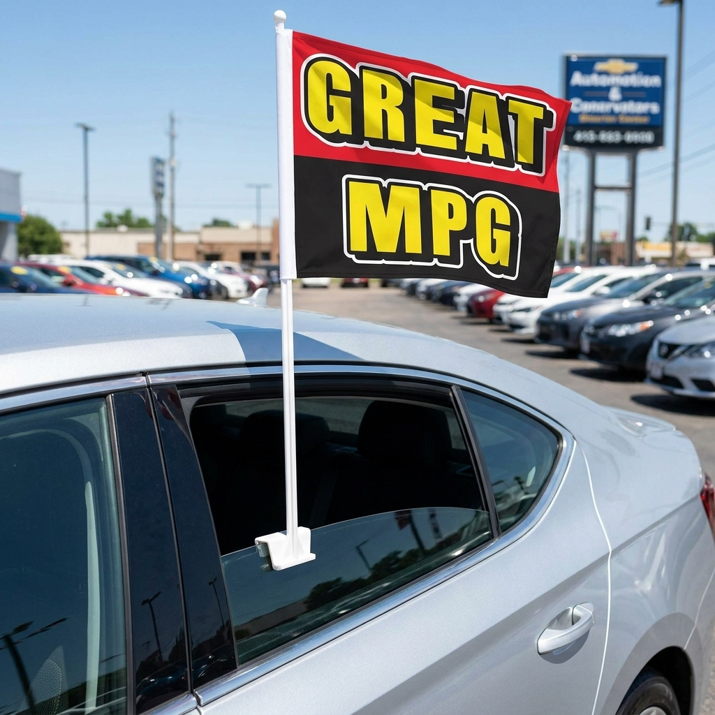 Great MPG Standard Clip-On Window Flag - 11x13 Inch Promotional Banner — Lifestyle