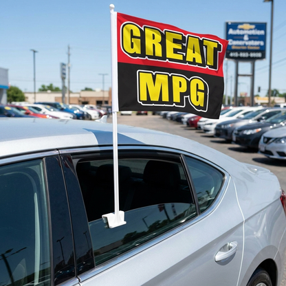 Great MPG Standard Clip-On Window Flag - 11x13 Inch Promotional Banner — Lifestyle