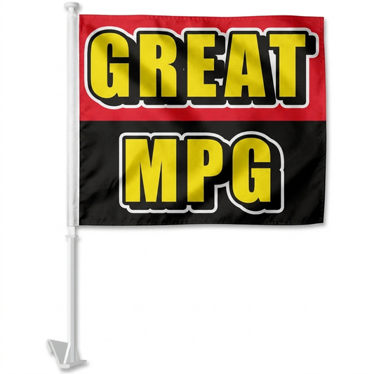 Great MPG Standard Clip-On Window Flag - 11x13 Inch Promotional Banner — White BG