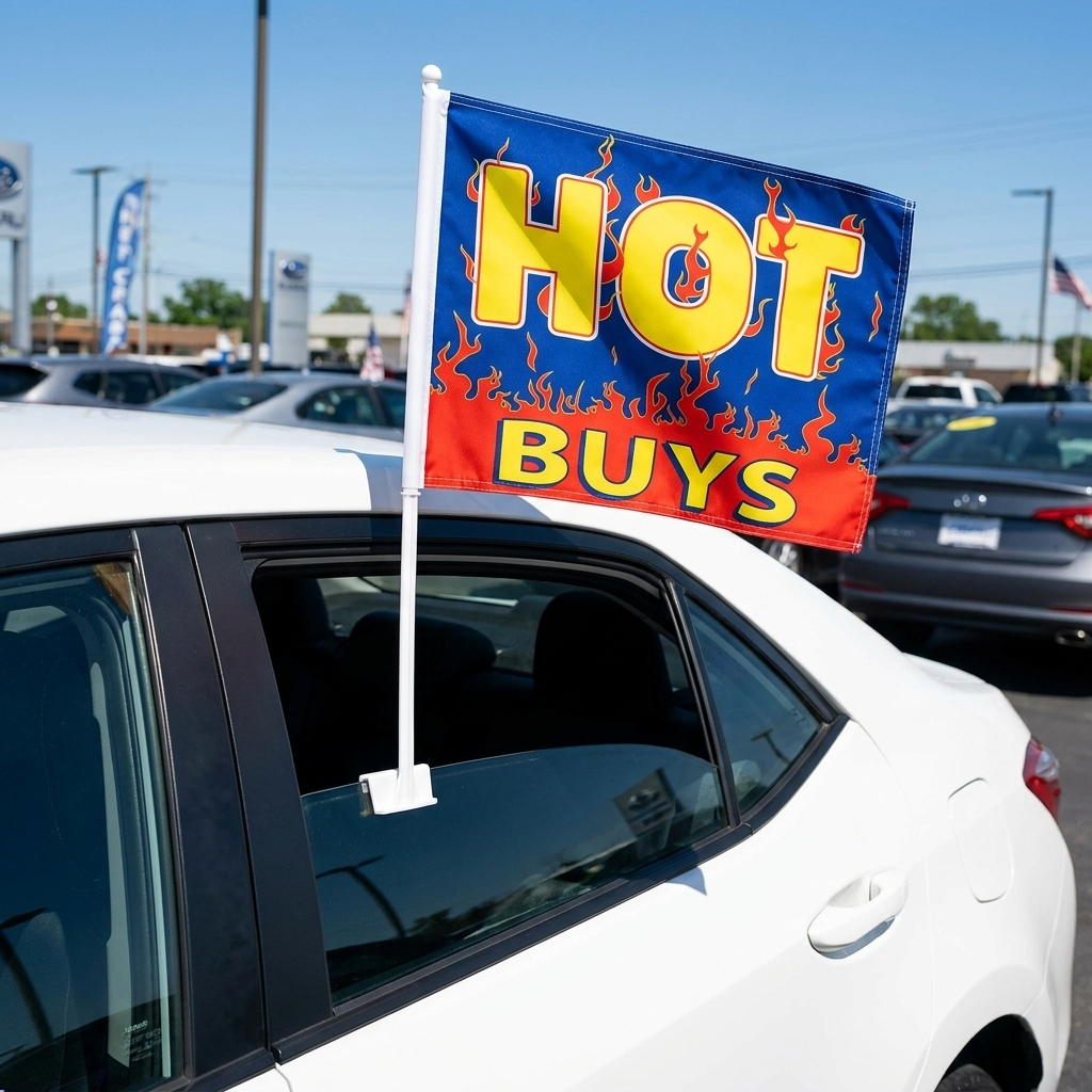 Hot Buys Standard Clip-On Window Flag - 11x13 Inch Promotional Banner — Lifestyle