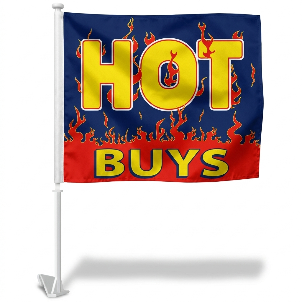 Hot Buys Standard Clip-On Window Flag - 11x13 Inch Promotional Banner — White BG