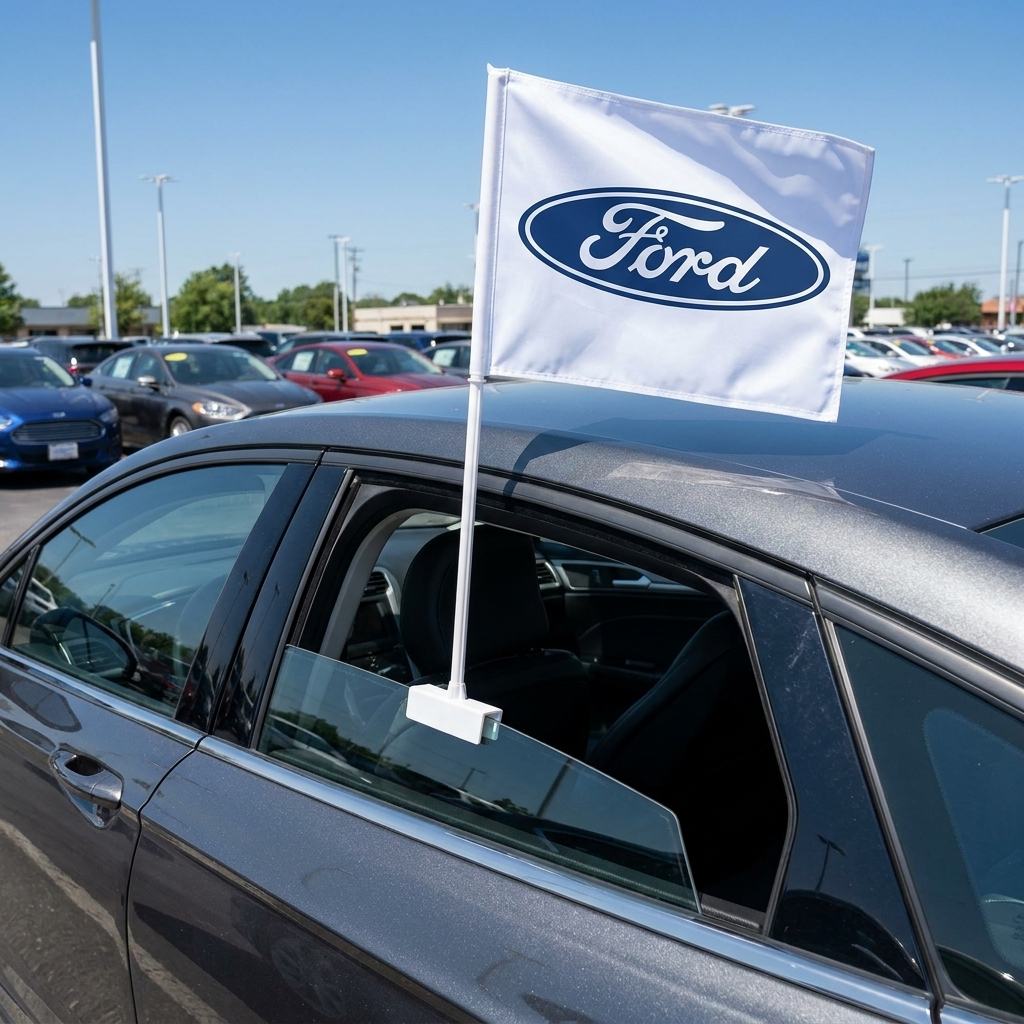 Ford Manufacturer Clip-On Window Flag - 11x13 Inch Brand Banner — Lifestyle