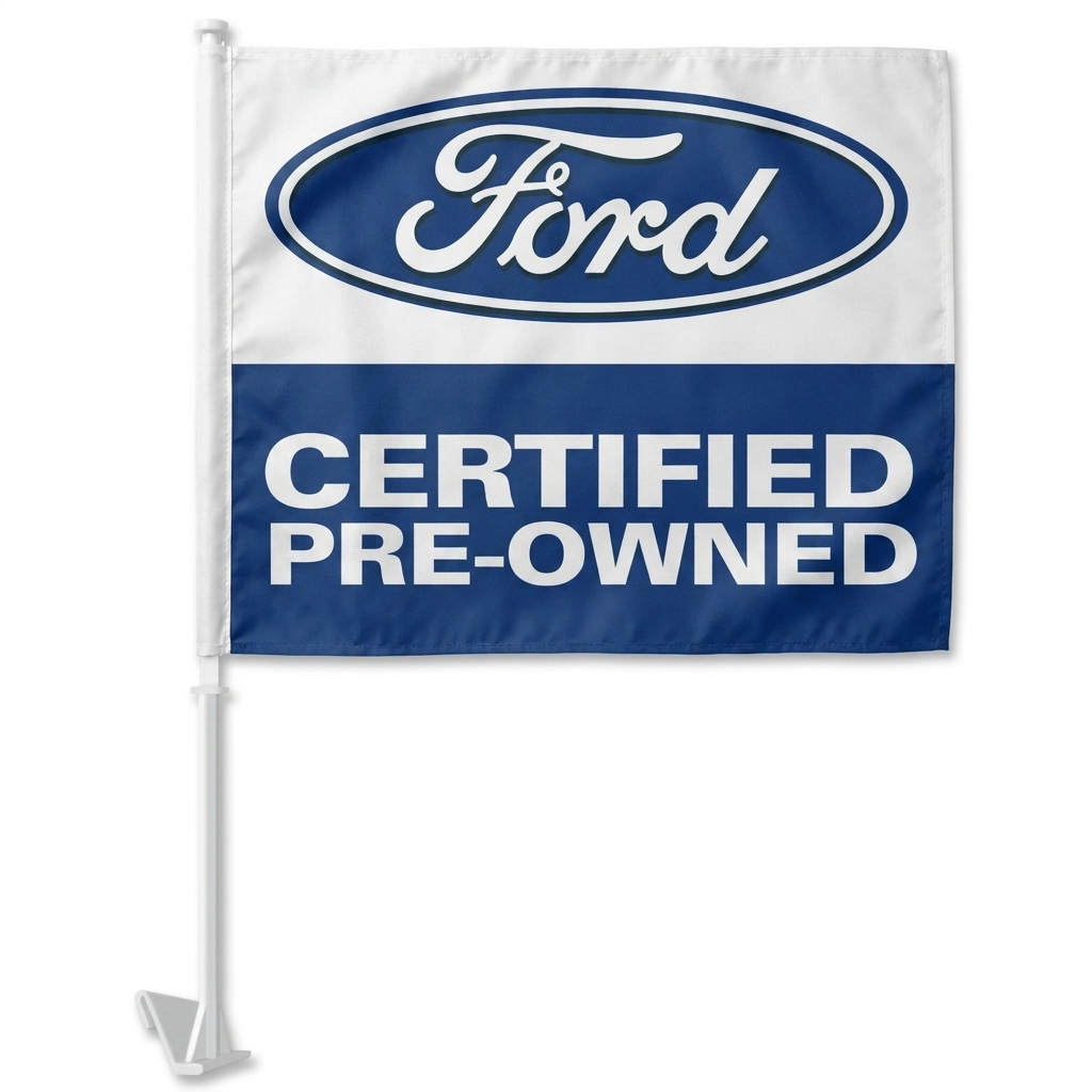 Ford Certified Pre Owned Manufacturer Clip-On Window Flag - 11x13 Inch Brand Banner — White BG