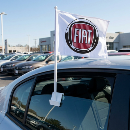 Fiat Manufacturer Clip-On Window Flag - 11x13 Inch Brand Banner — Lifestyle