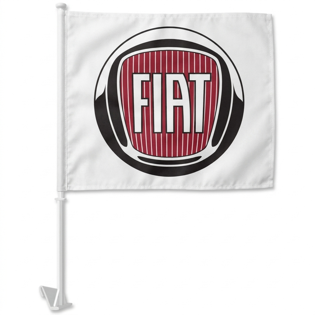 Fiat Manufacturer Clip-On Window Flag - 11x13 Inch Brand Banner — White BG