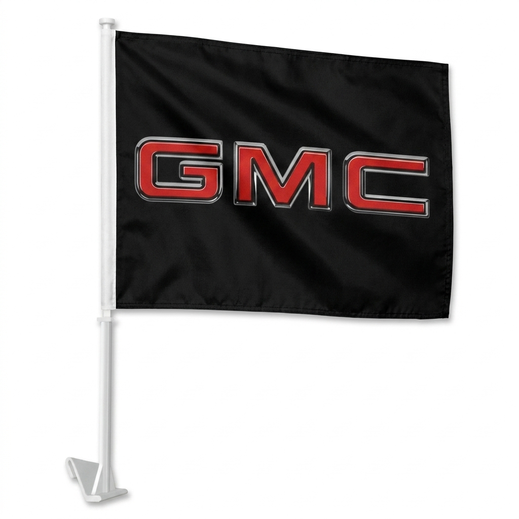 GMC Manufacturer Clip-On Window Flag - 11x13 Inch Brand Banner — White BG