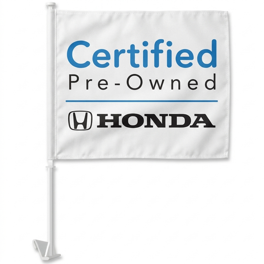 Honda Certified Pre-Owned Manufacturer Clip-On Window Flag - 11x13 Inch Brand Banner — White BG