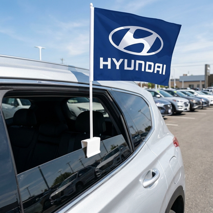 Hyundai Manufacturer Clip-On Window Flag - 11x13 Inch Brand Banner — Lifestyle