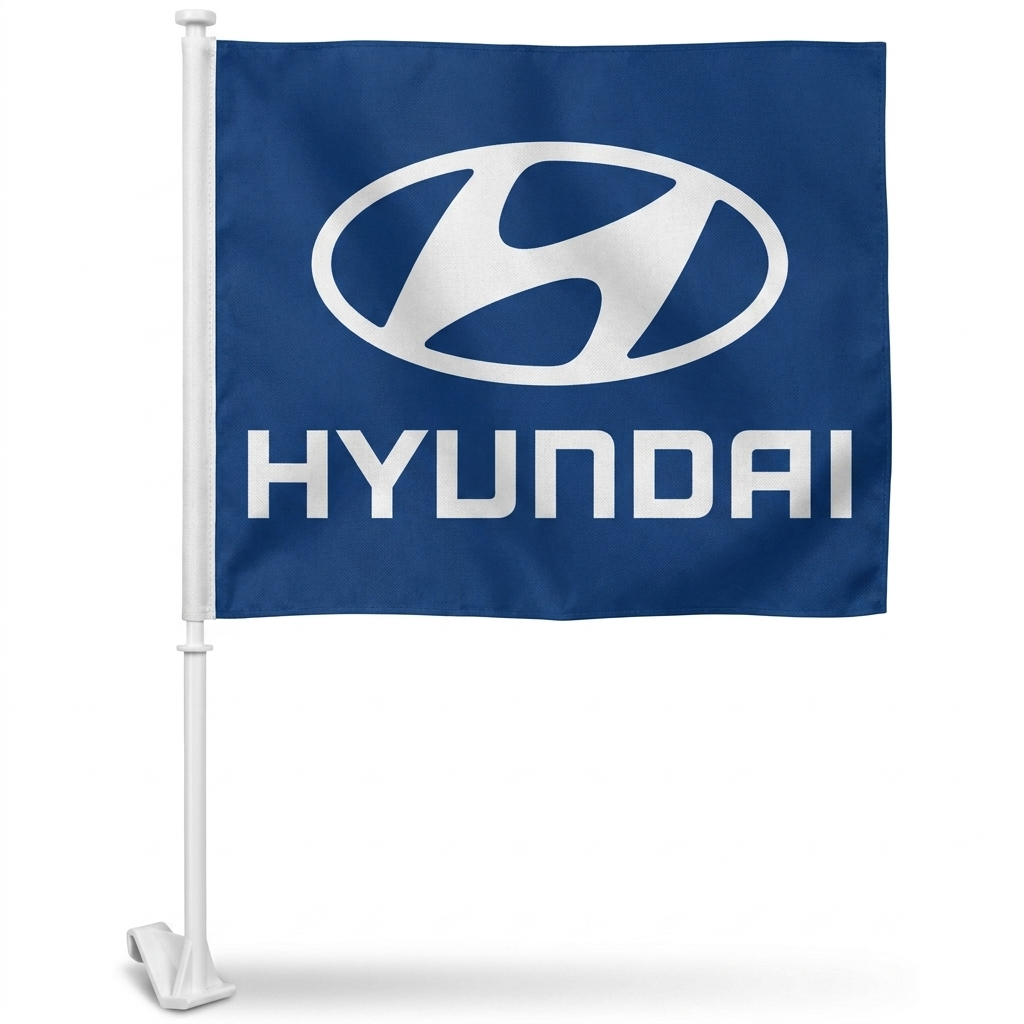 Hyundai Manufacturer Clip-On Window Flag - 11x13 Inch Brand Banner — White BG