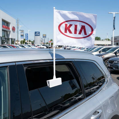 KIA Motors Manufacturer Clip-On Window Flag - 11x13 Inch Brand Banner — Lifestyle