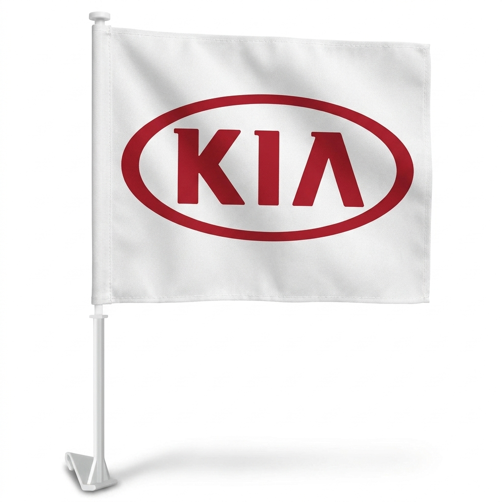 KIA Motors Manufacturer Clip-On Window Flag - 11x13 Inch Brand Banner — White BG