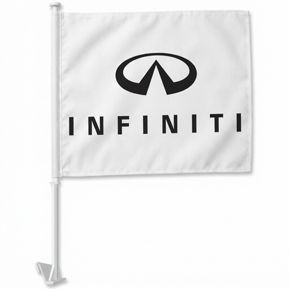 Infiniti Manufacturer Clip-On Window Flag - 11x13 Inch Brand Banner — White BG