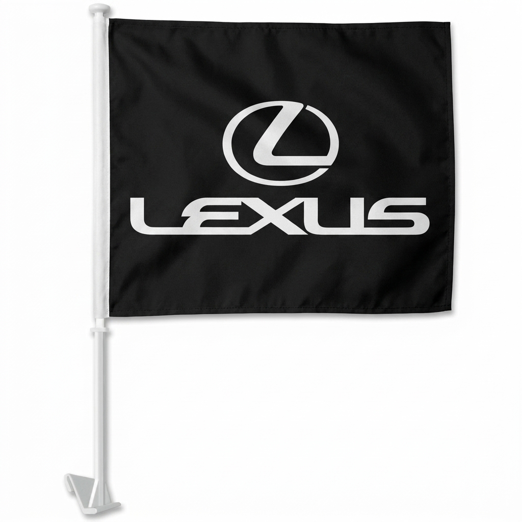 Lexus Black Manufacturer Clip-On Window Flag - 11x13 Inch Brand Banner — White BG