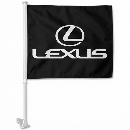 Lexus Black Manufacturer Clip-On Window Flag - 11x13 Inch Brand Banner — White BG
