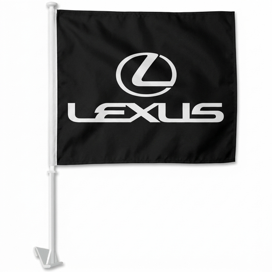 Lexus Black Manufacturer Clip-On Window Flag - 11x13 Inch Brand Banner — White BG