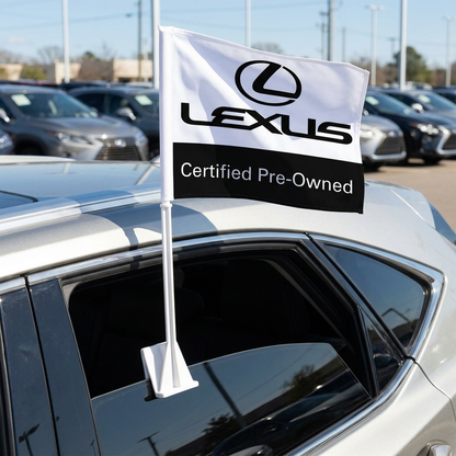 Lexus Bl/W Certified Pre Owned Manufacturer Clip-On Window Flag - 11x13 Inch Brand Banner — Lifestyle