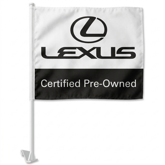 Lexus Bl/W Certified Pre Owned Manufacturer Clip-On Window Flag - 11x13 Inch Brand Banner — White BG