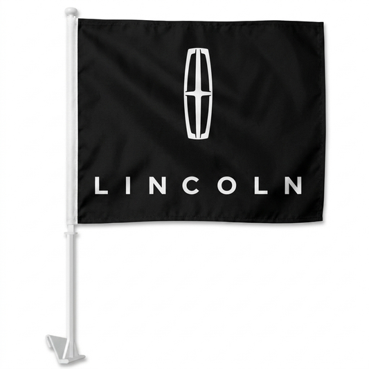 Lincoln Manufacturer Clip-On Window Flag - 11x13 Inch Brand Banner — White BG