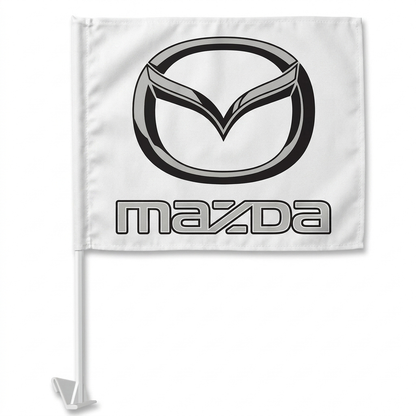 Mazda Manufacturer Clip-On Window Flag - 11x13 Inch Brand Banner — White BG