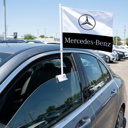 Mercedes Benz Manufacturer Clip-On Window Flag - 11x13 Inch Brand Banner — Lifestyle