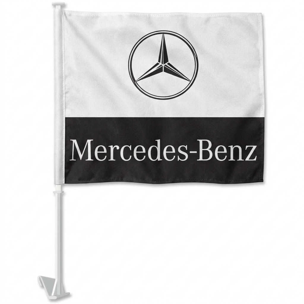 Mercedes Benz Manufacturer Clip-On Window Flag - 11x13 Inch Brand Banner — White BG